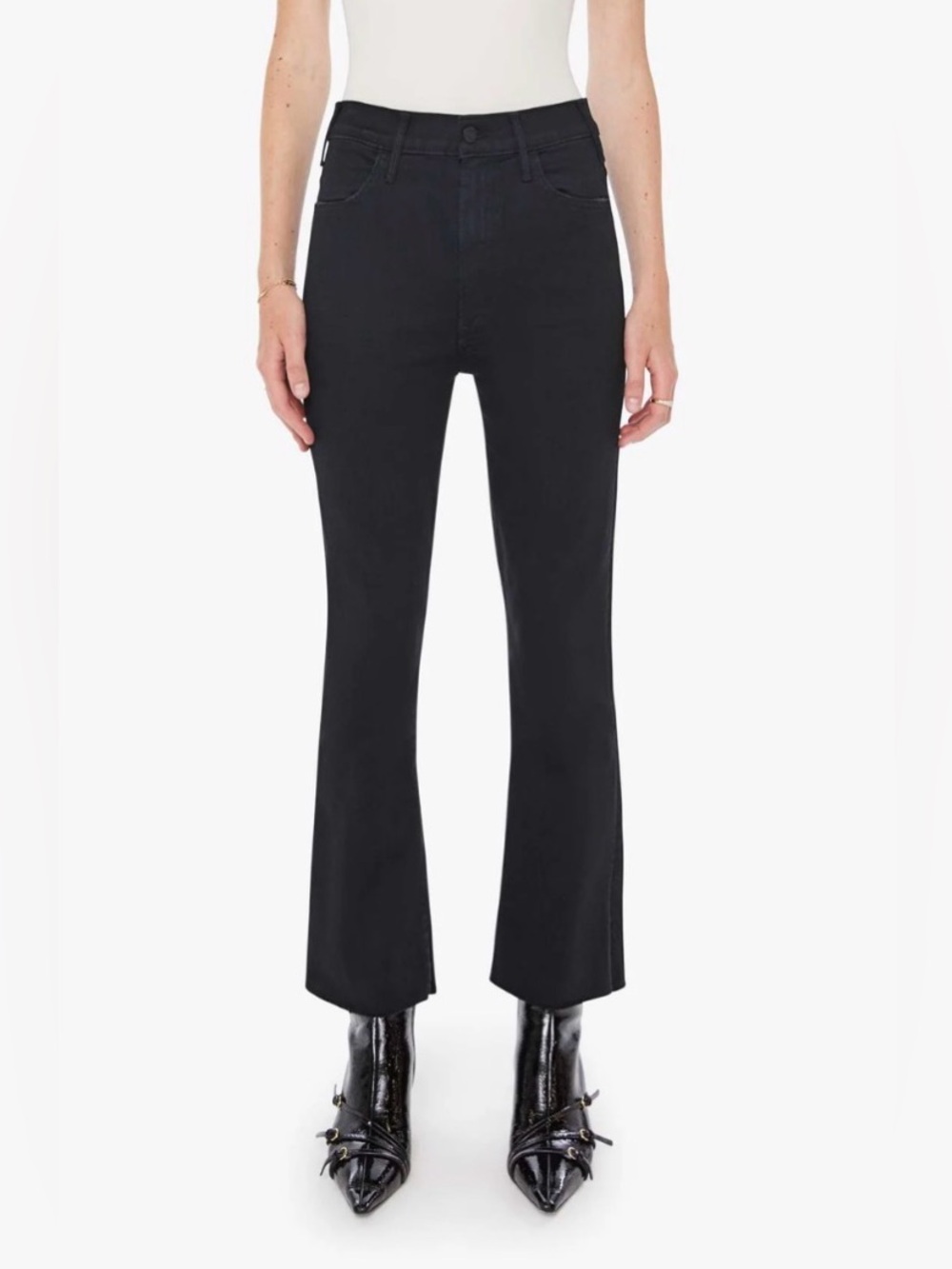 MOTHER The Hustler Ankle Fray Jeans Not Guilty Black Size 27